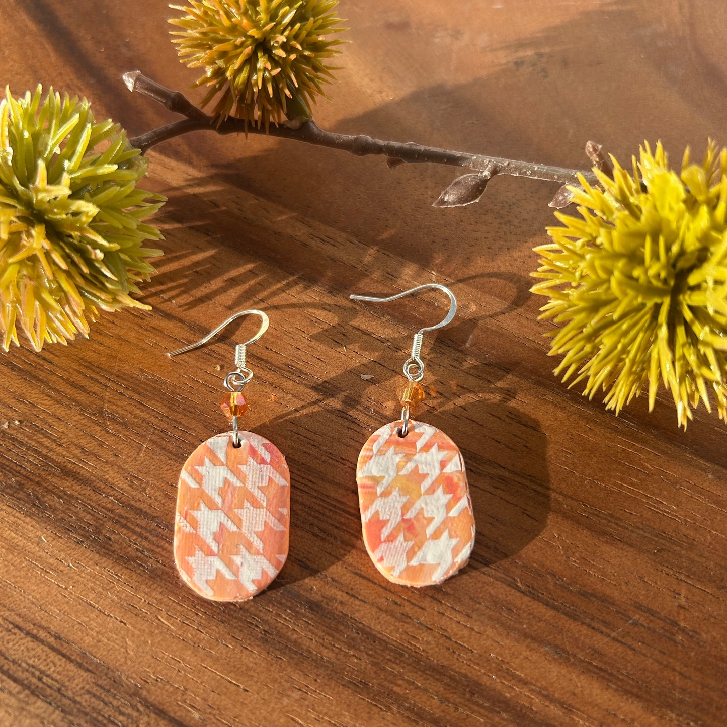 Spring Houndstooth Oval Earrings