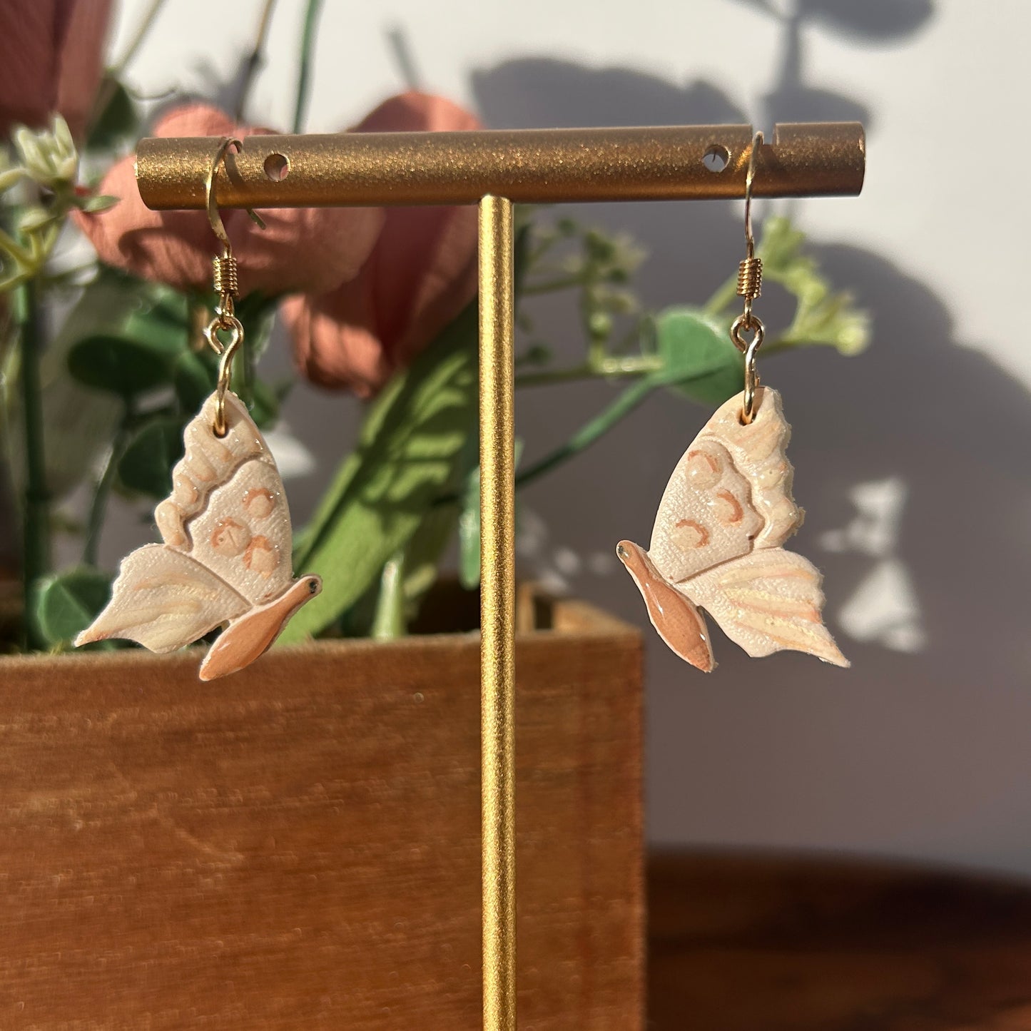Checkered White Butterfly Earrings