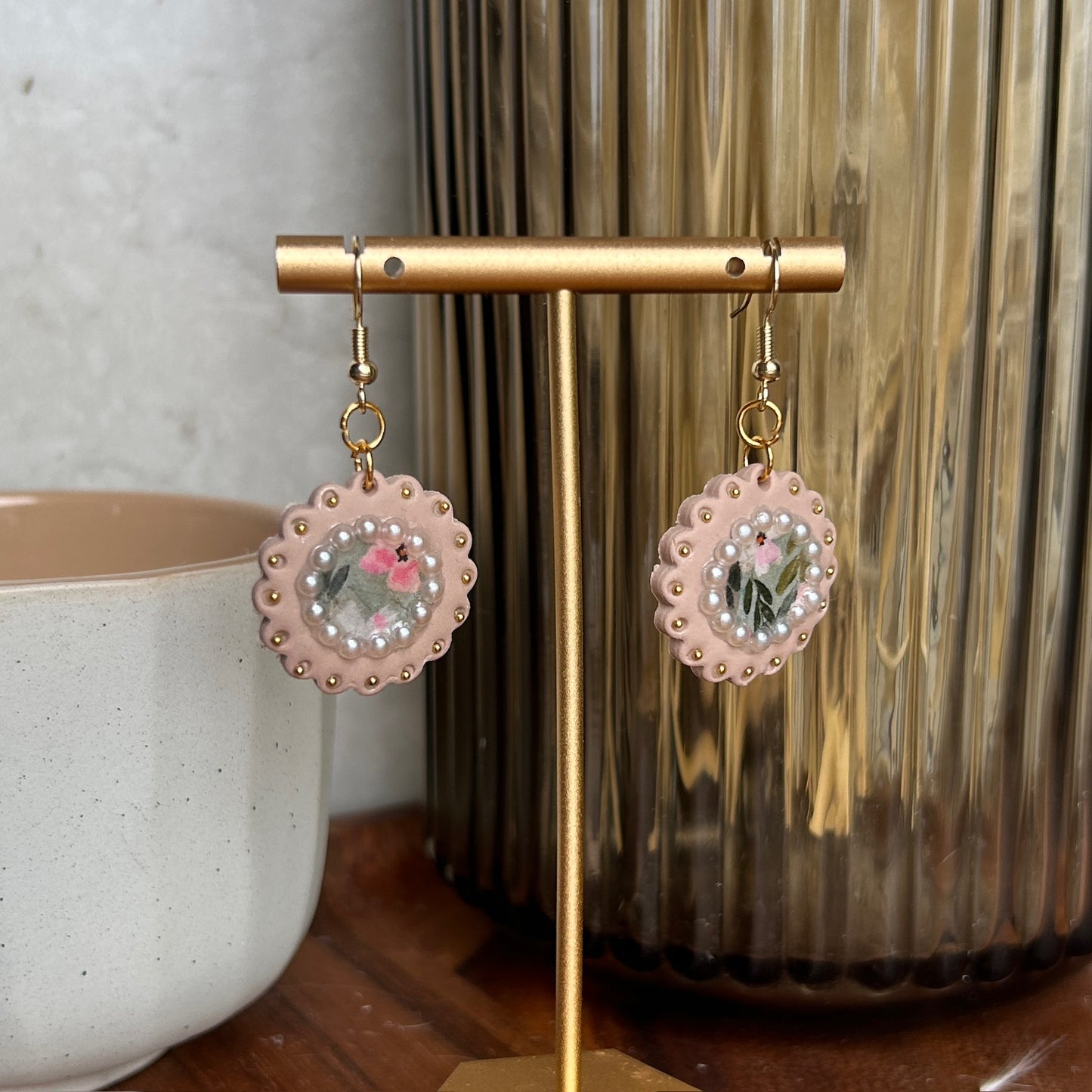 Pink Pearl Floral Earrings