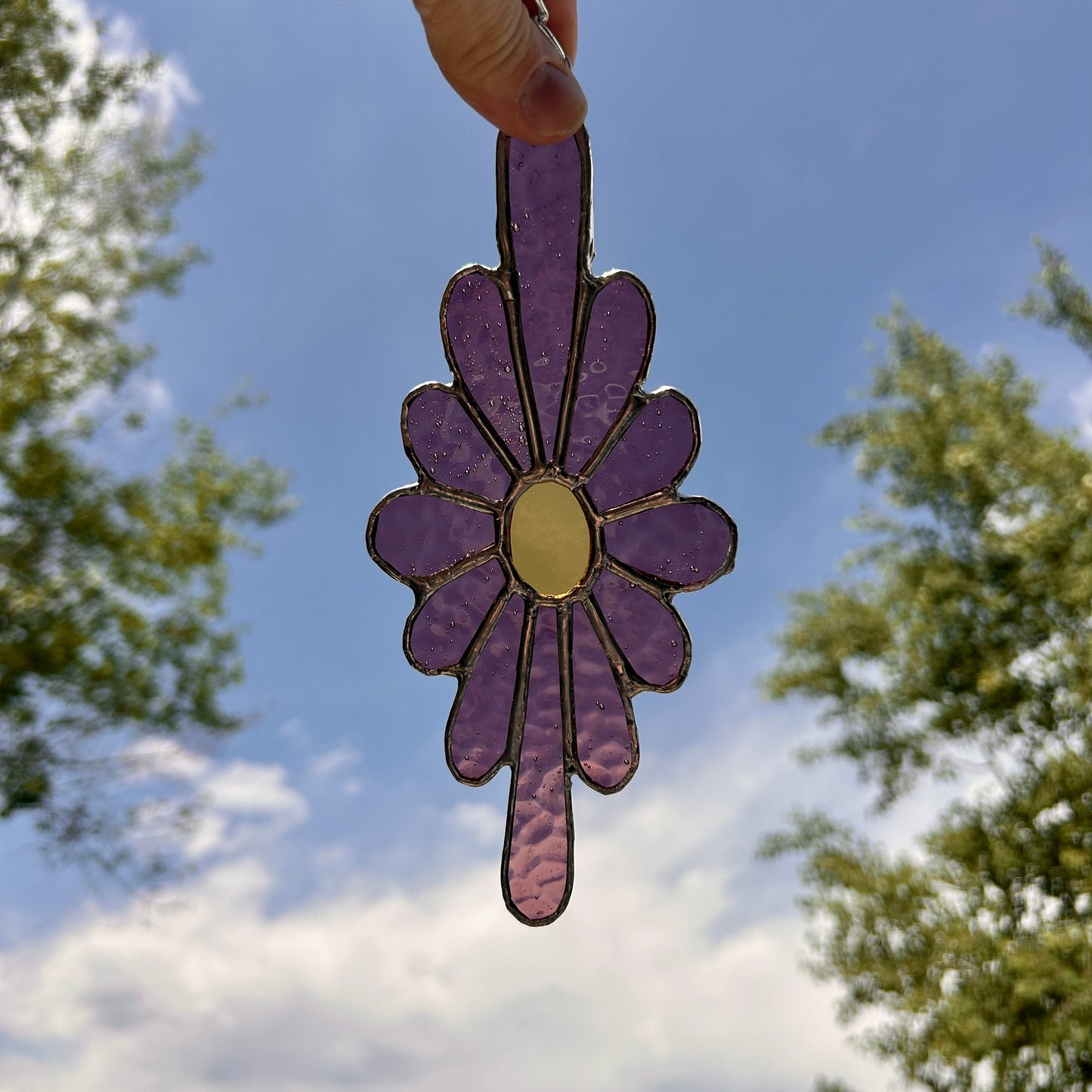 Purple Elongated Flower Stained Glass
