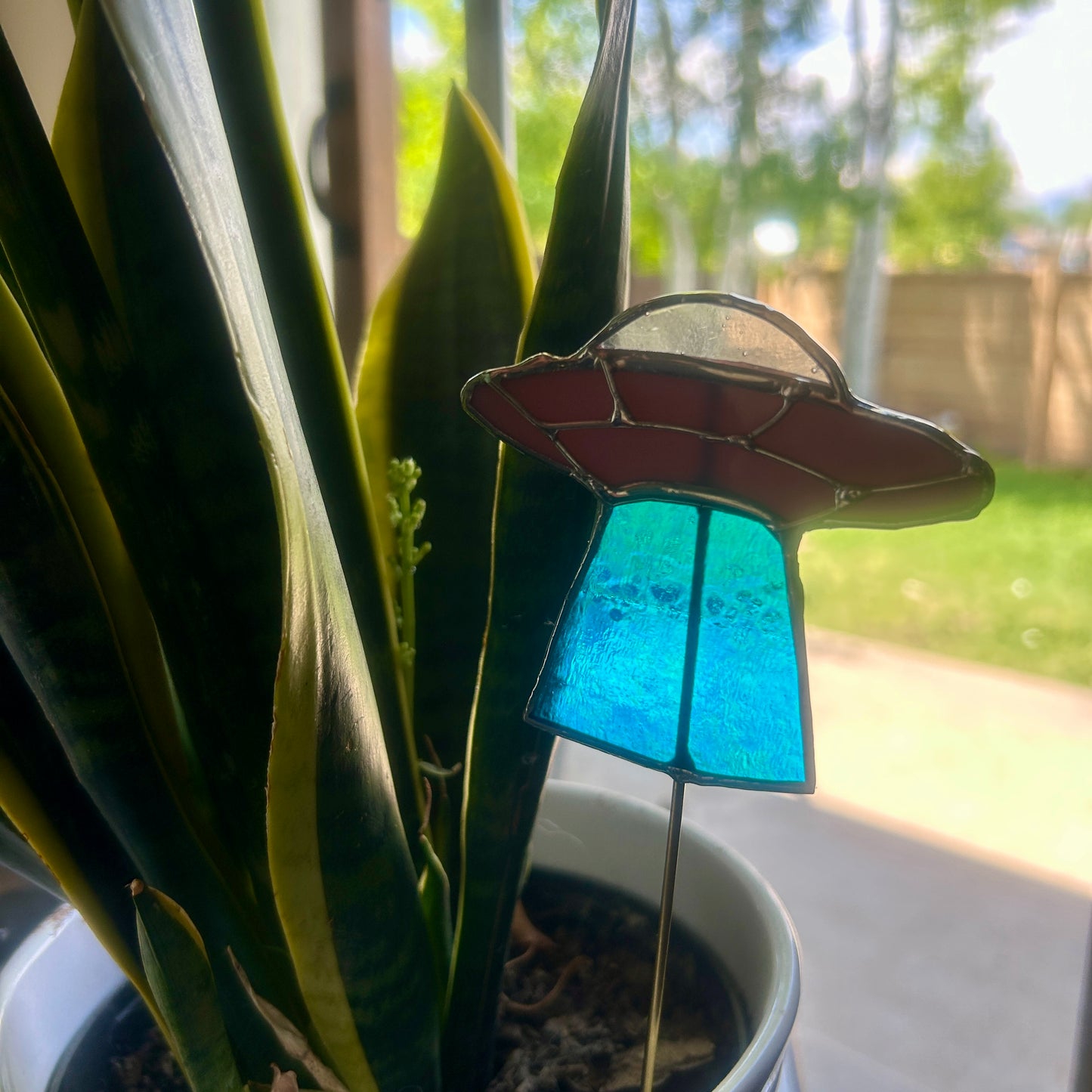 UFO Stained Glass Plant Stakes