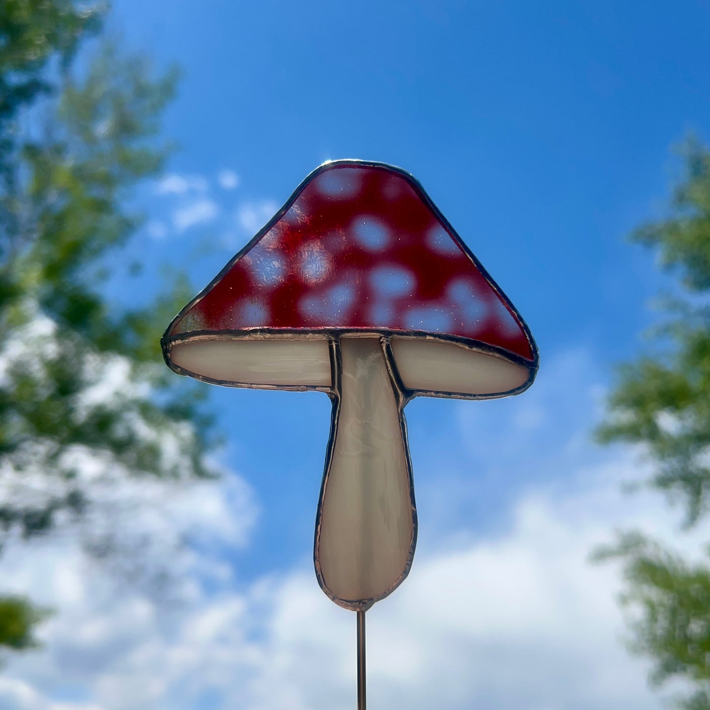 Red Mushroom Stained Glass Plant Stakes