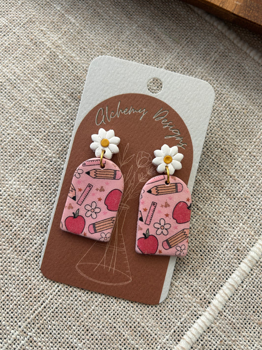 Pink Arched + Daisy School Earrings