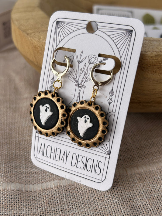Gold Framed Ghost  Earrings