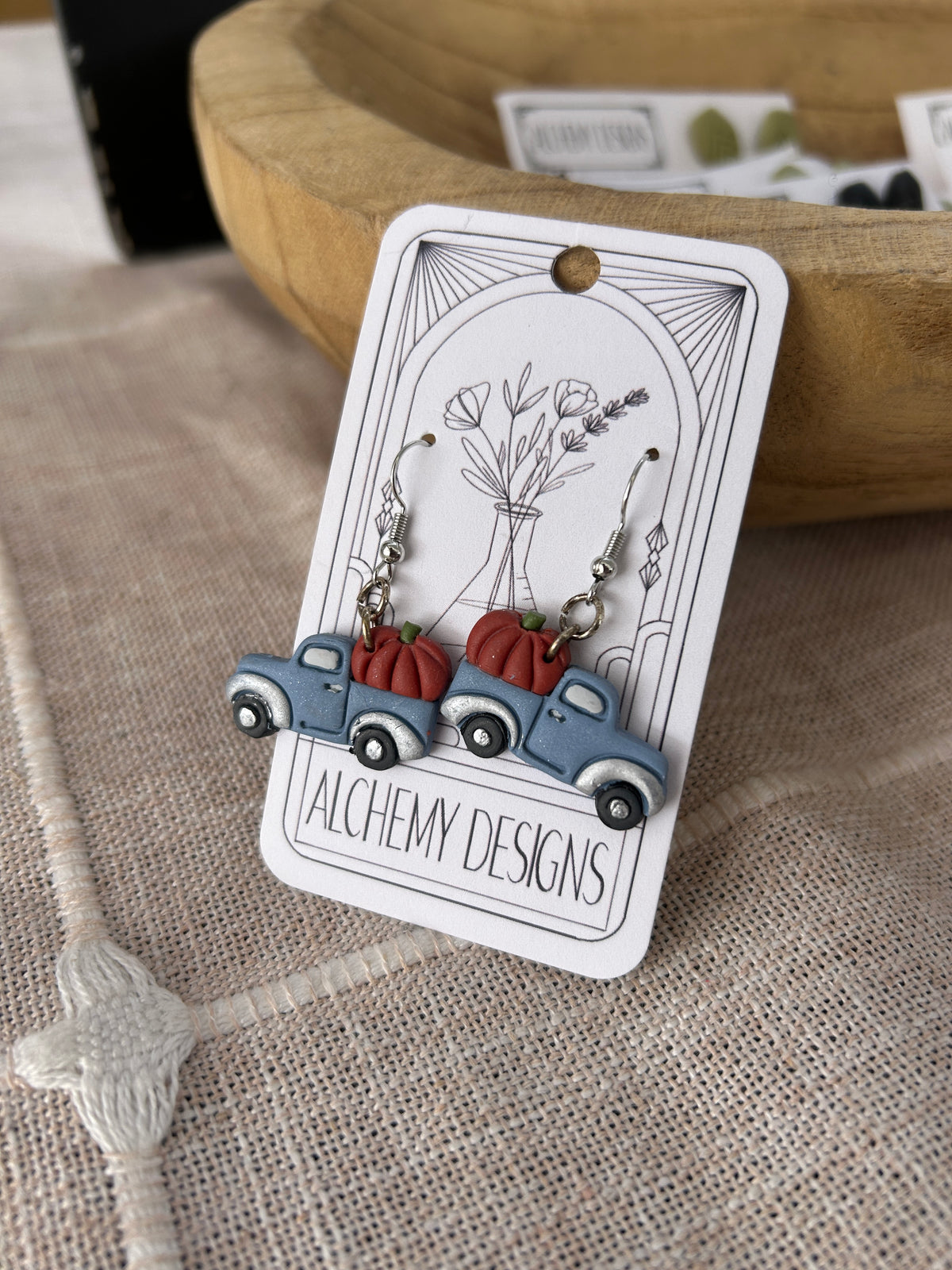 Pumpkin in Blue Truck Earrings