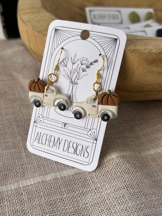 Pumpkin in White Truck Earrings