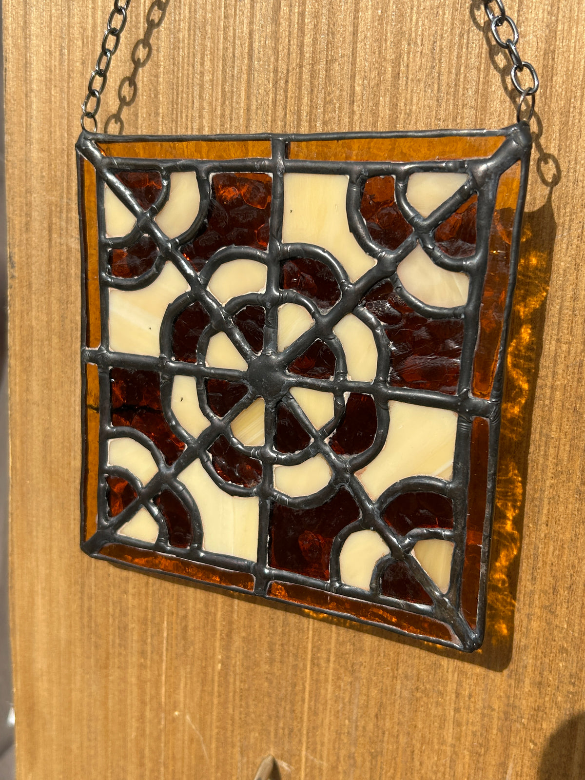 Burnt Orange Motif Stained Glass Panel