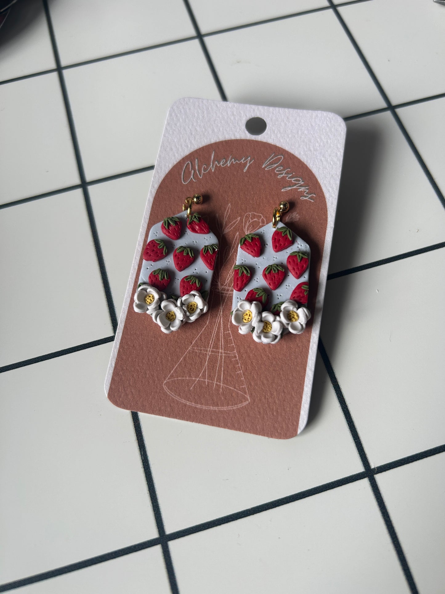 Strawberry and Floral Dangle Earrings