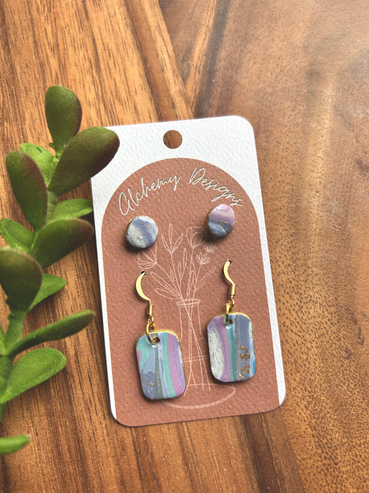Pastel Marbled Dangles and Stud Set (2-pack)
