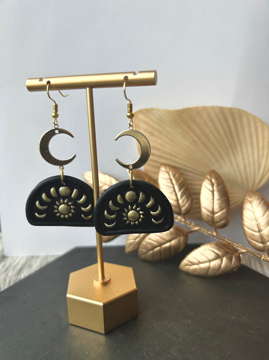 Black Arched Moon Phase Dangles