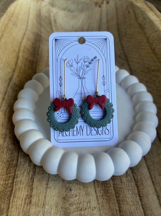 Red Bow Wreath earrings