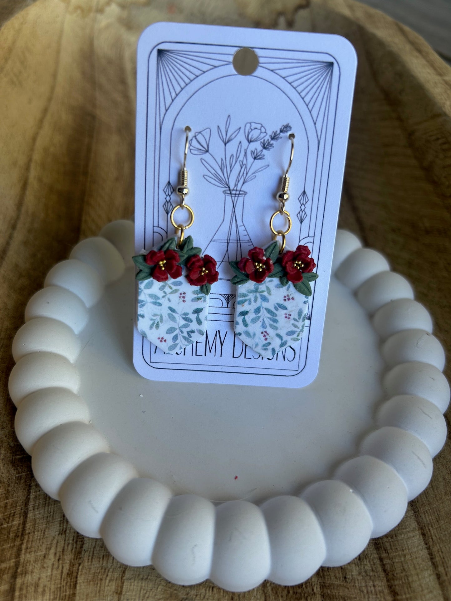 Holly and Poinsettia Earrings