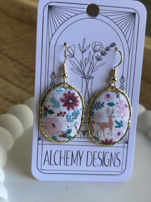 Floral Reindeer Earrings
