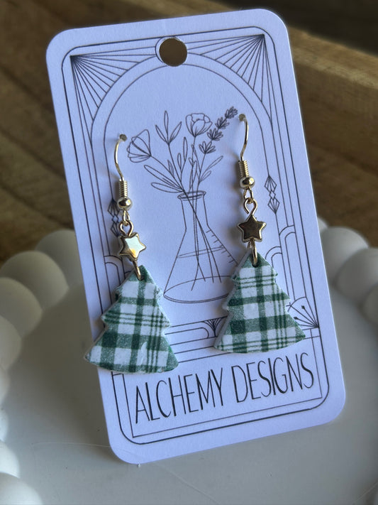 Plaid Christmas Tree Earrings
