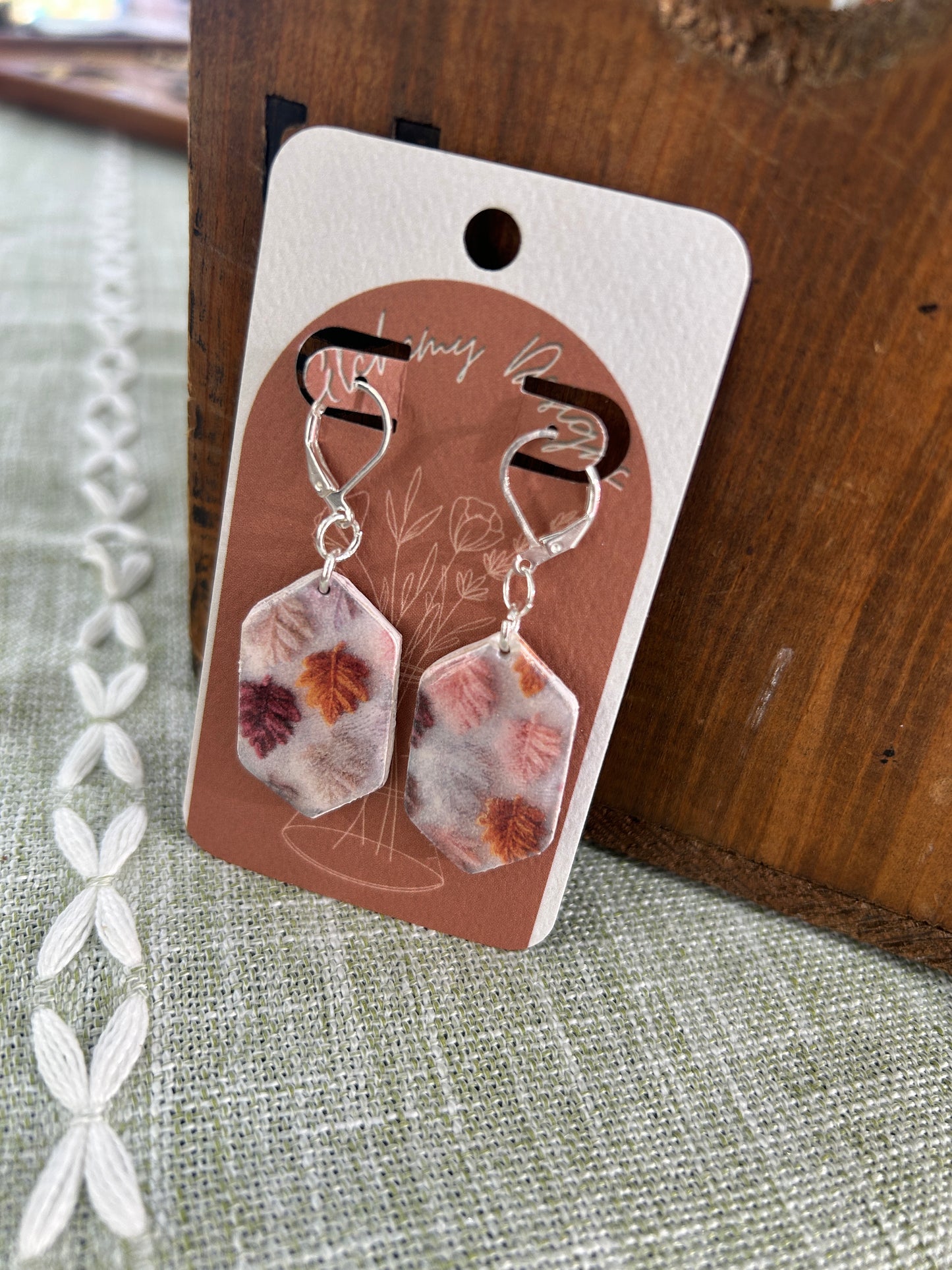 Embroidered-Look Leaf Hex Dangle