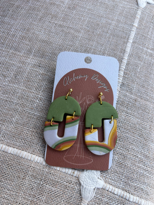 Green and Fall Rainbow Earrings