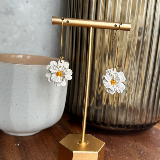 White Floral Dangle Earrings