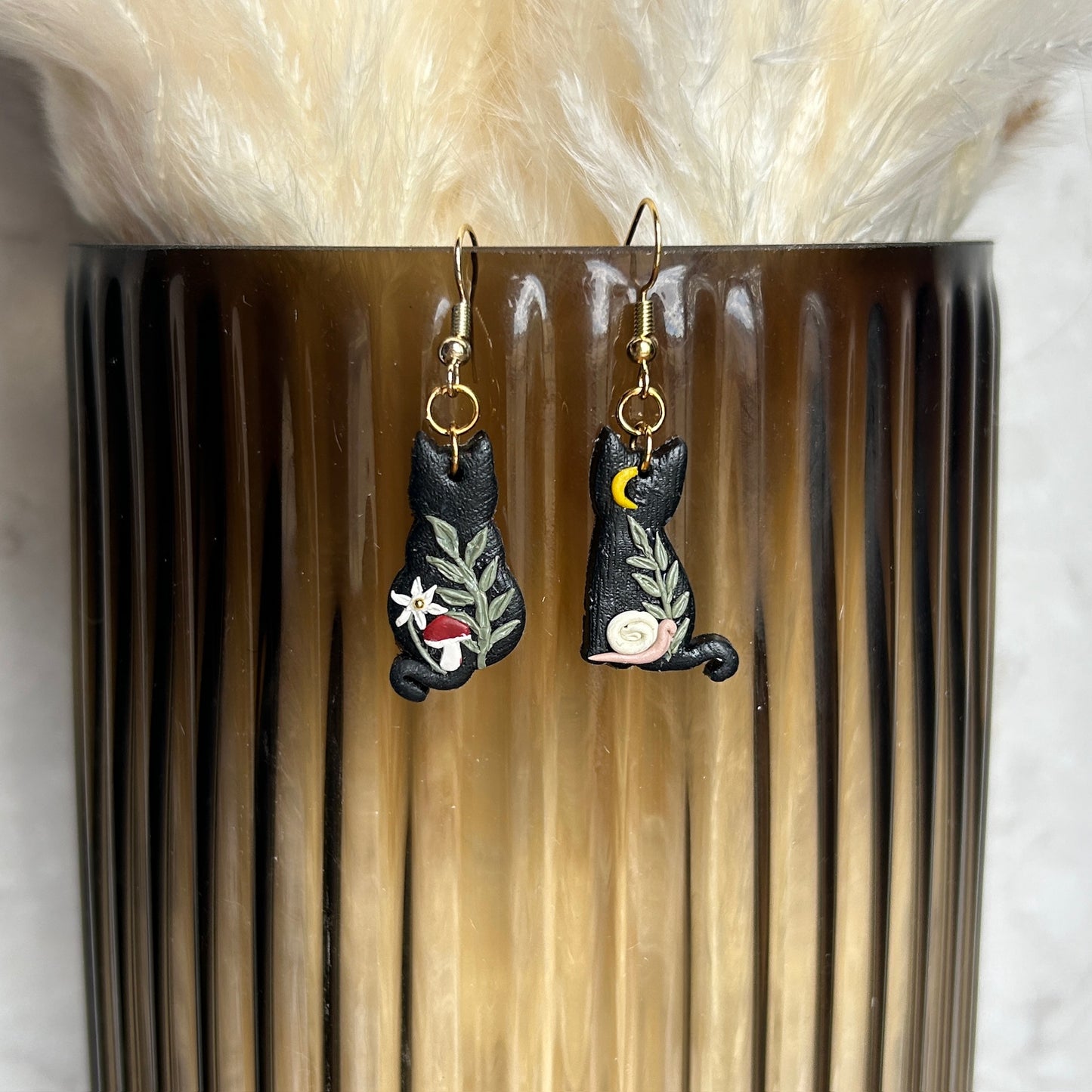 Mystical Nature Black Cat Earrings