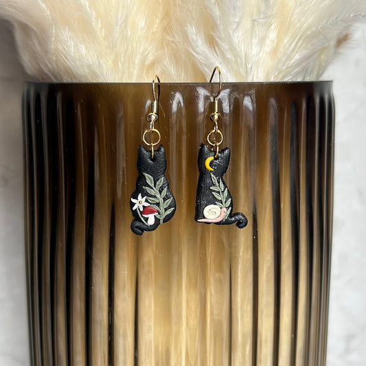 Mystical Nature Black Cat Earrings