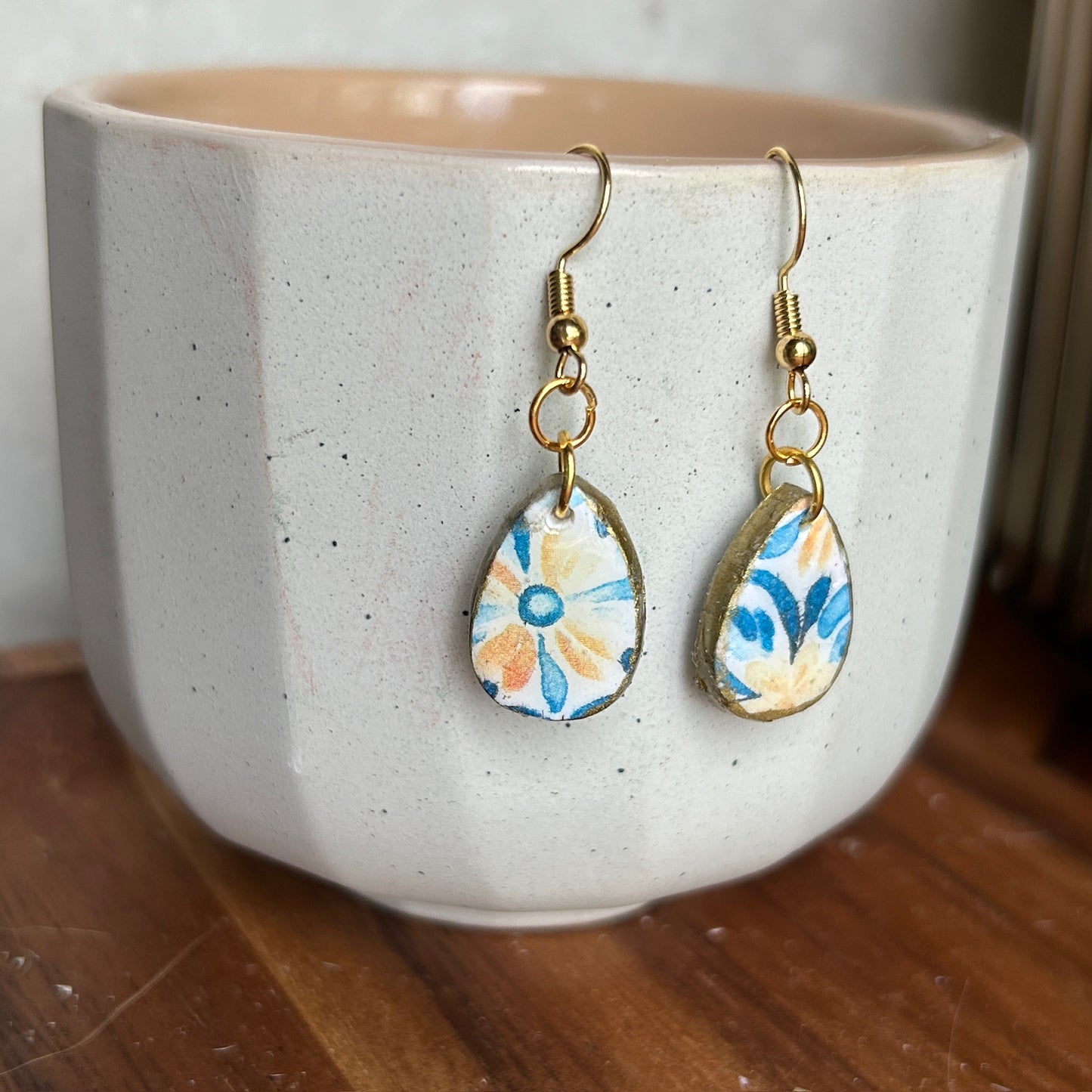 Blue and Yellow Floral Patterned Earrings (3 style options)
