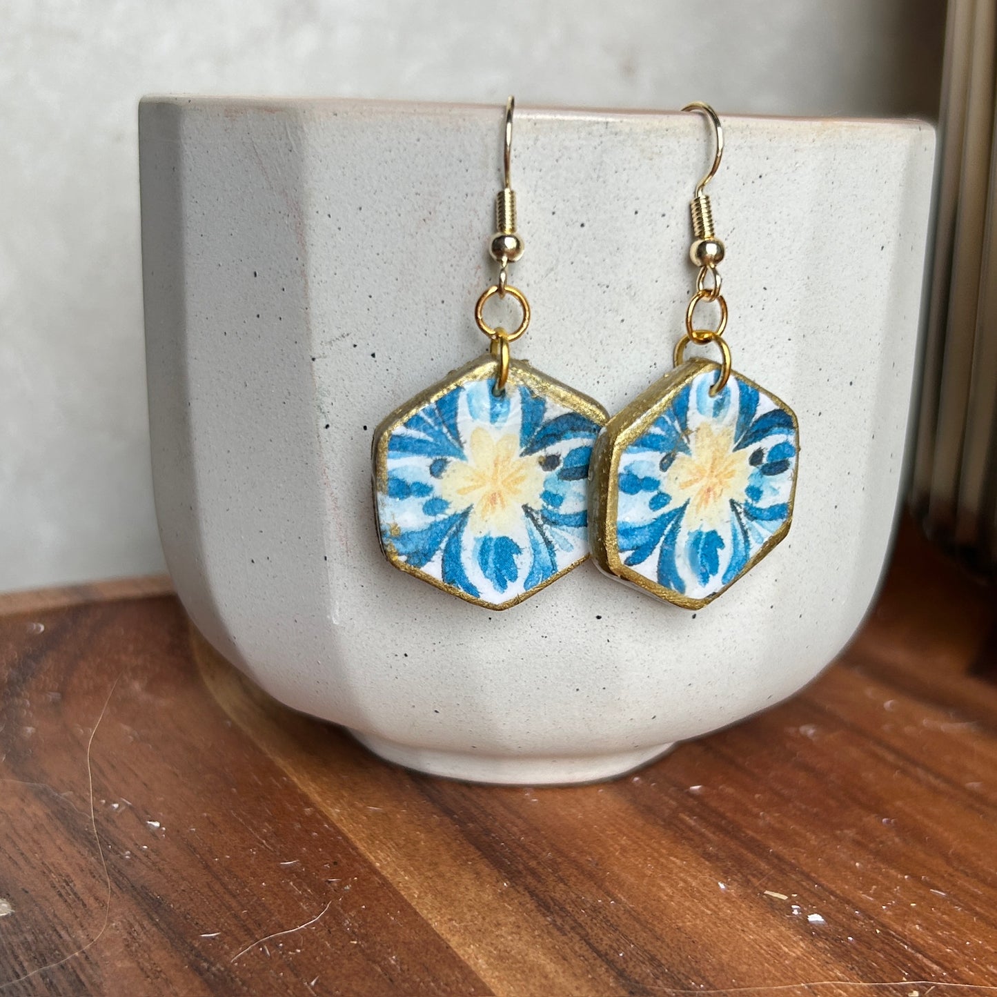 Blue and Yellow Floral Patterned Earrings (3 style options)