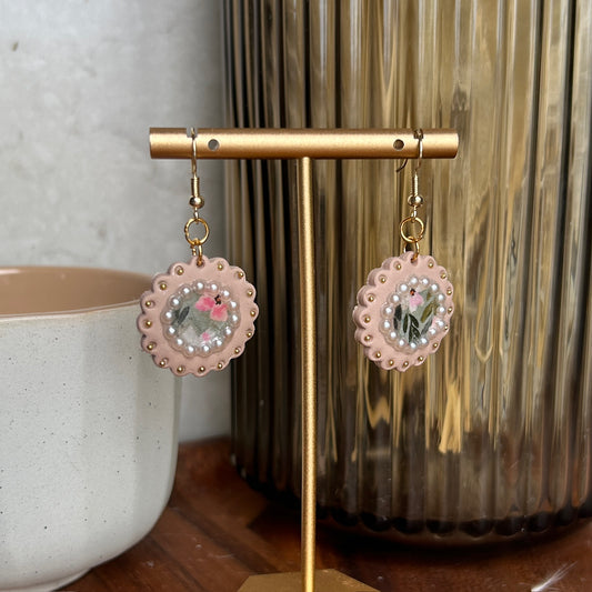 Pink Pearl Floral Earrings