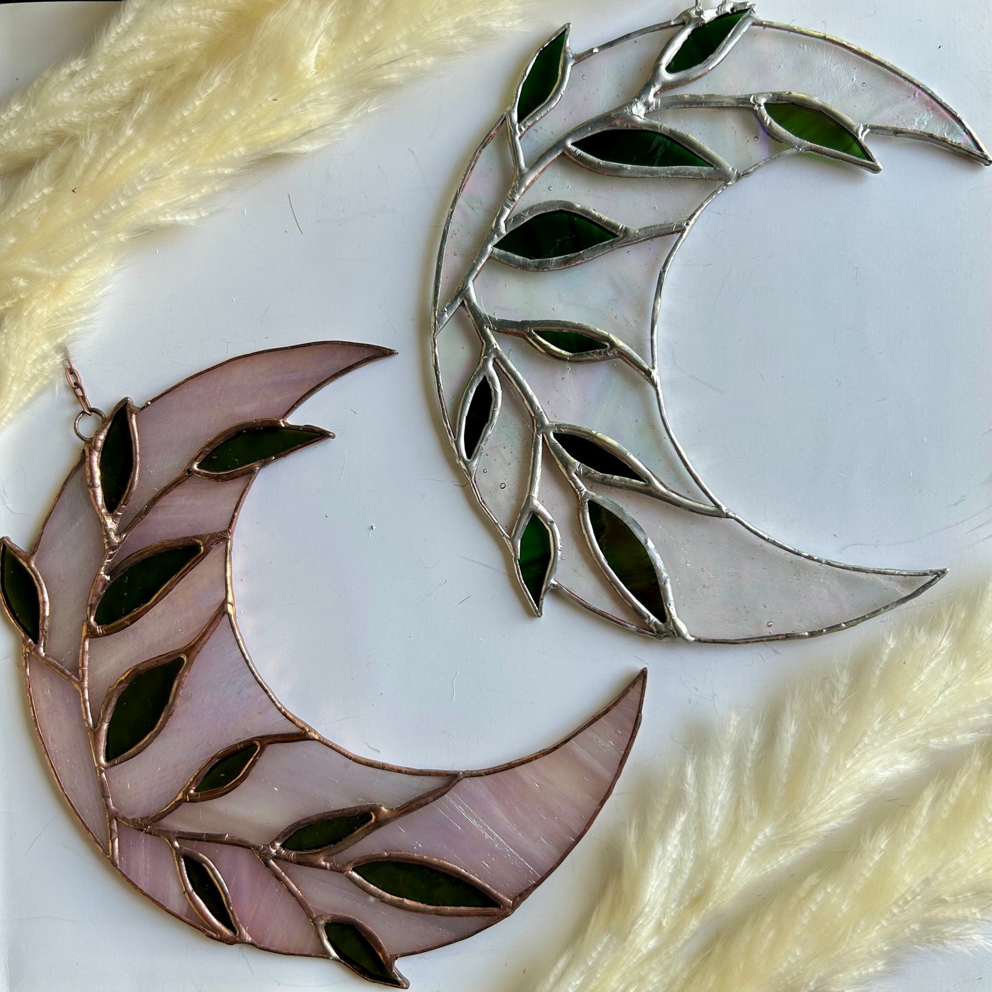 Botanical Crescent Moon Stained Glass