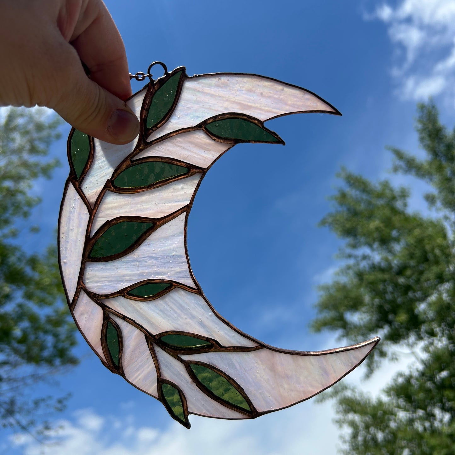 Botanical Crescent Moon Stained Glass