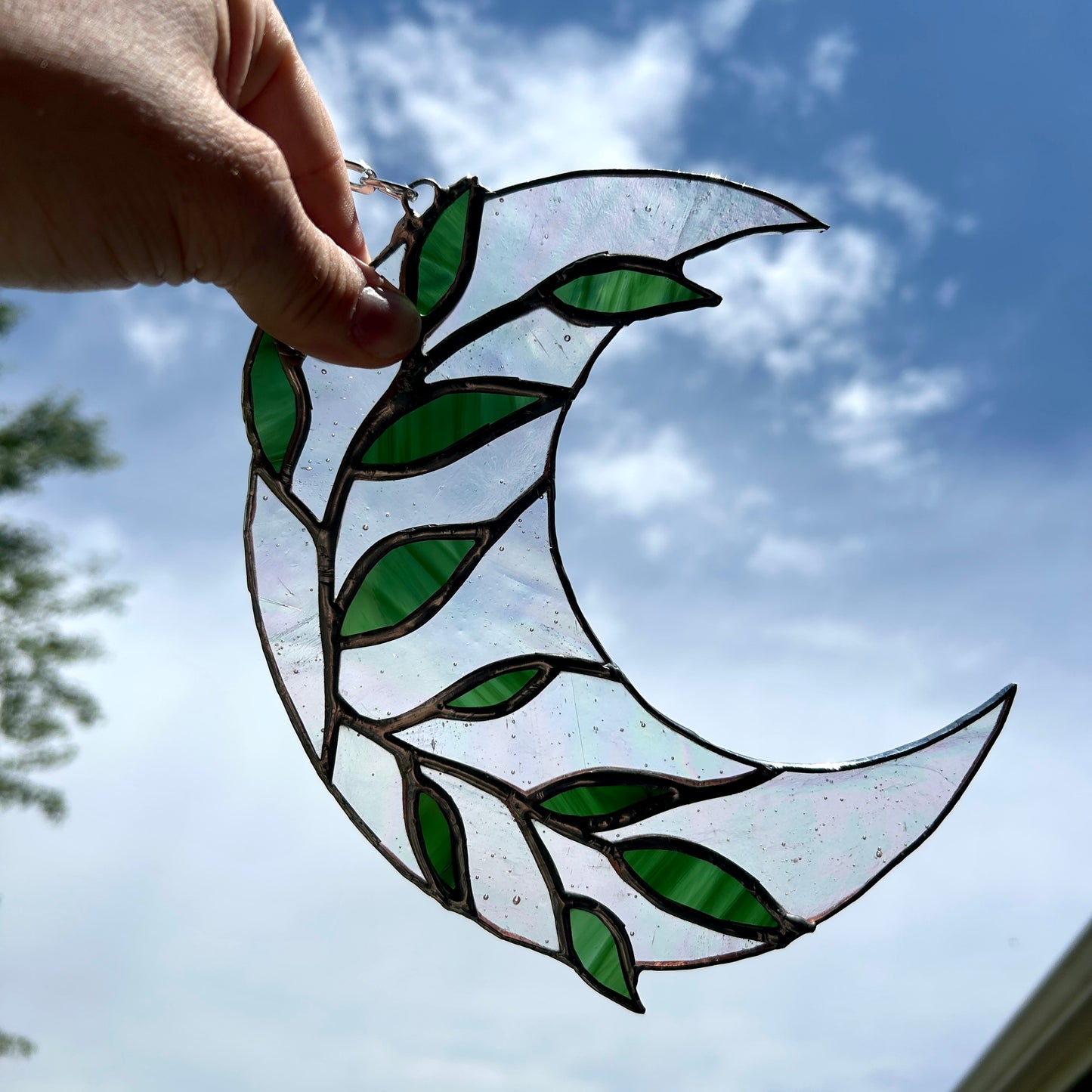 Botanical Crescent Moon Stained Glass