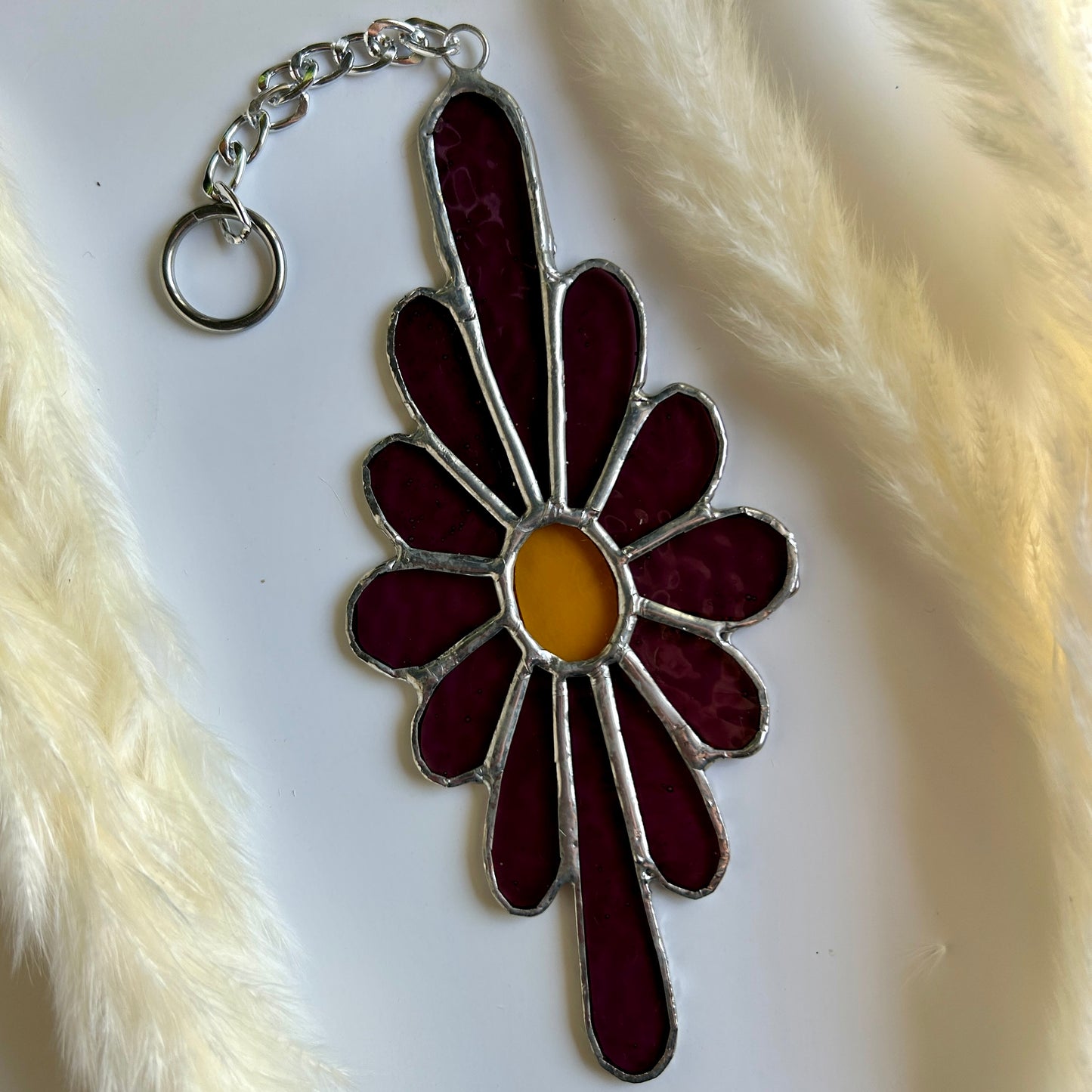 Purple Elongated Flower Stained Glass