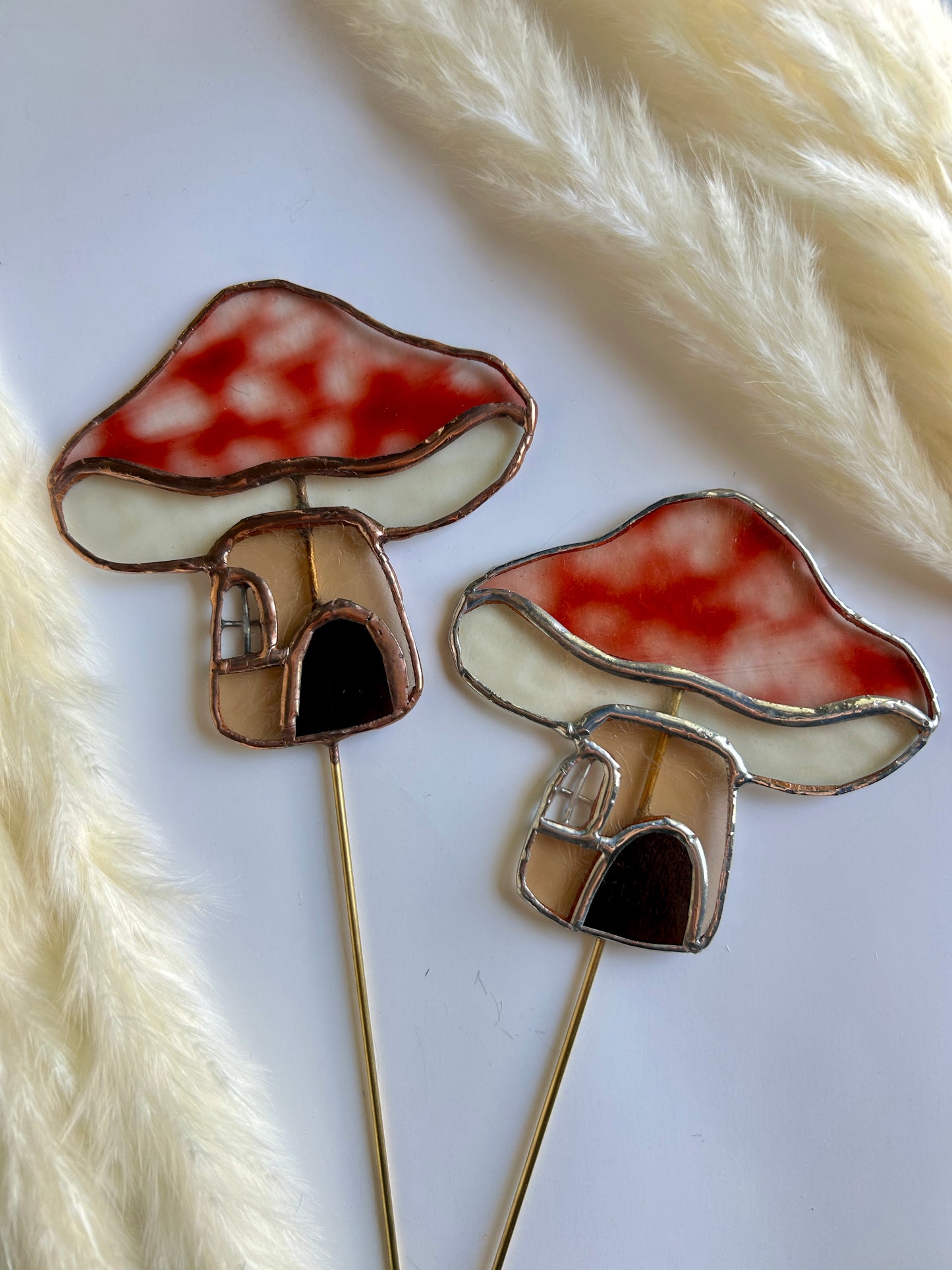 Mushroom House Stained Glass Plant Stakes