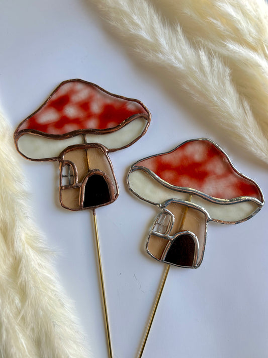 Mushroom House Stained Glass Plant Stakes