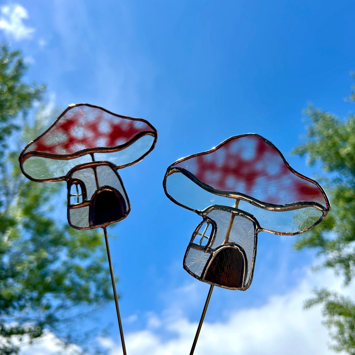 Mushroom House Stained Glass Plant Stakes