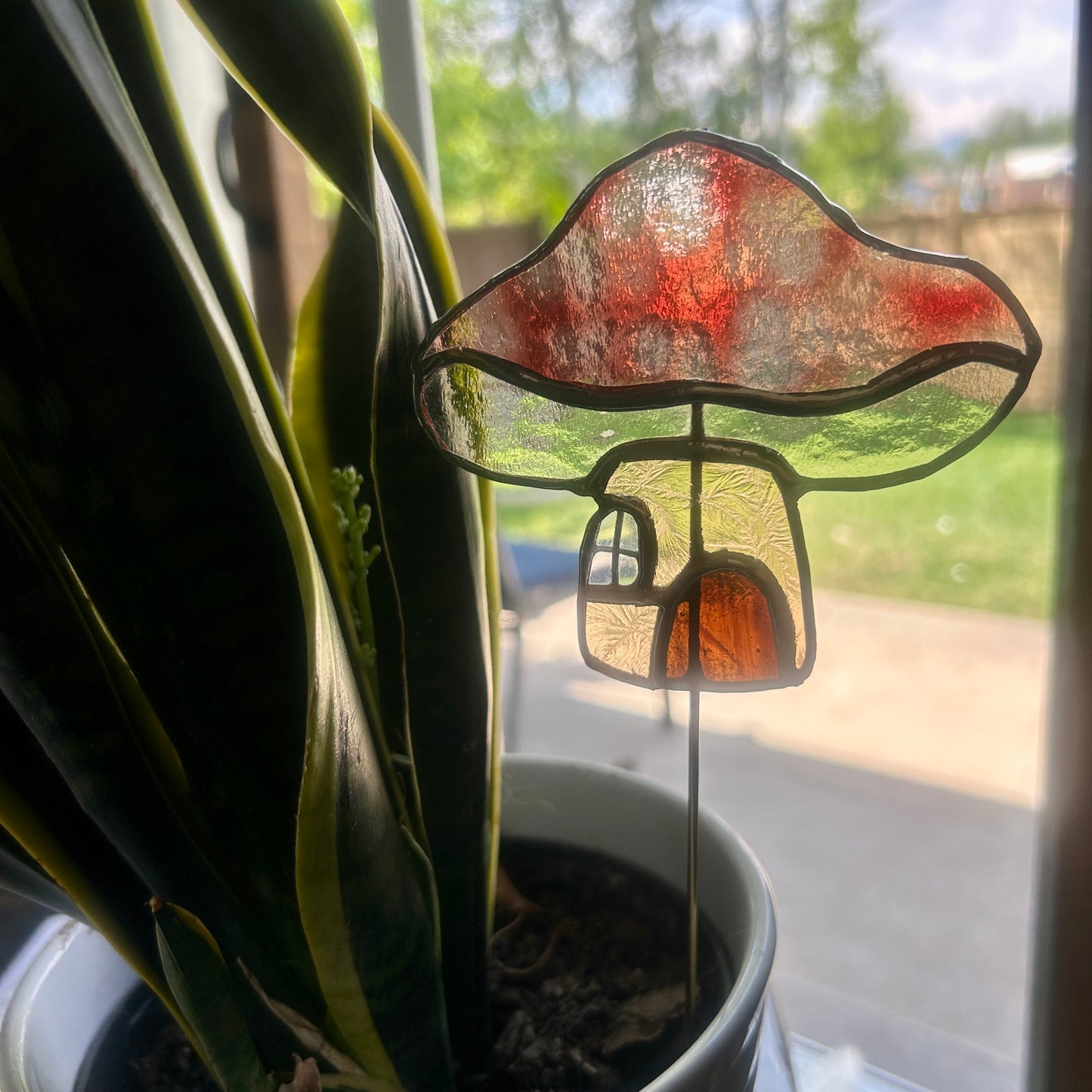 Mushroom House Stained Glass Plant Stakes