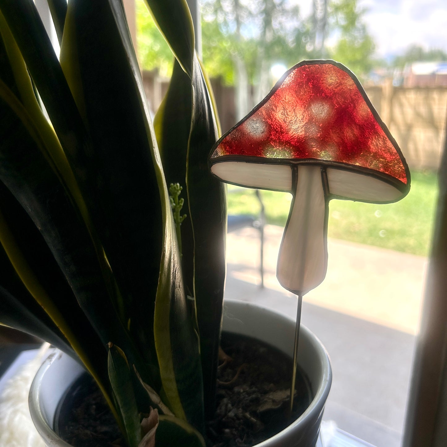 Red Mushroom Stained Glass Plant Stakes
