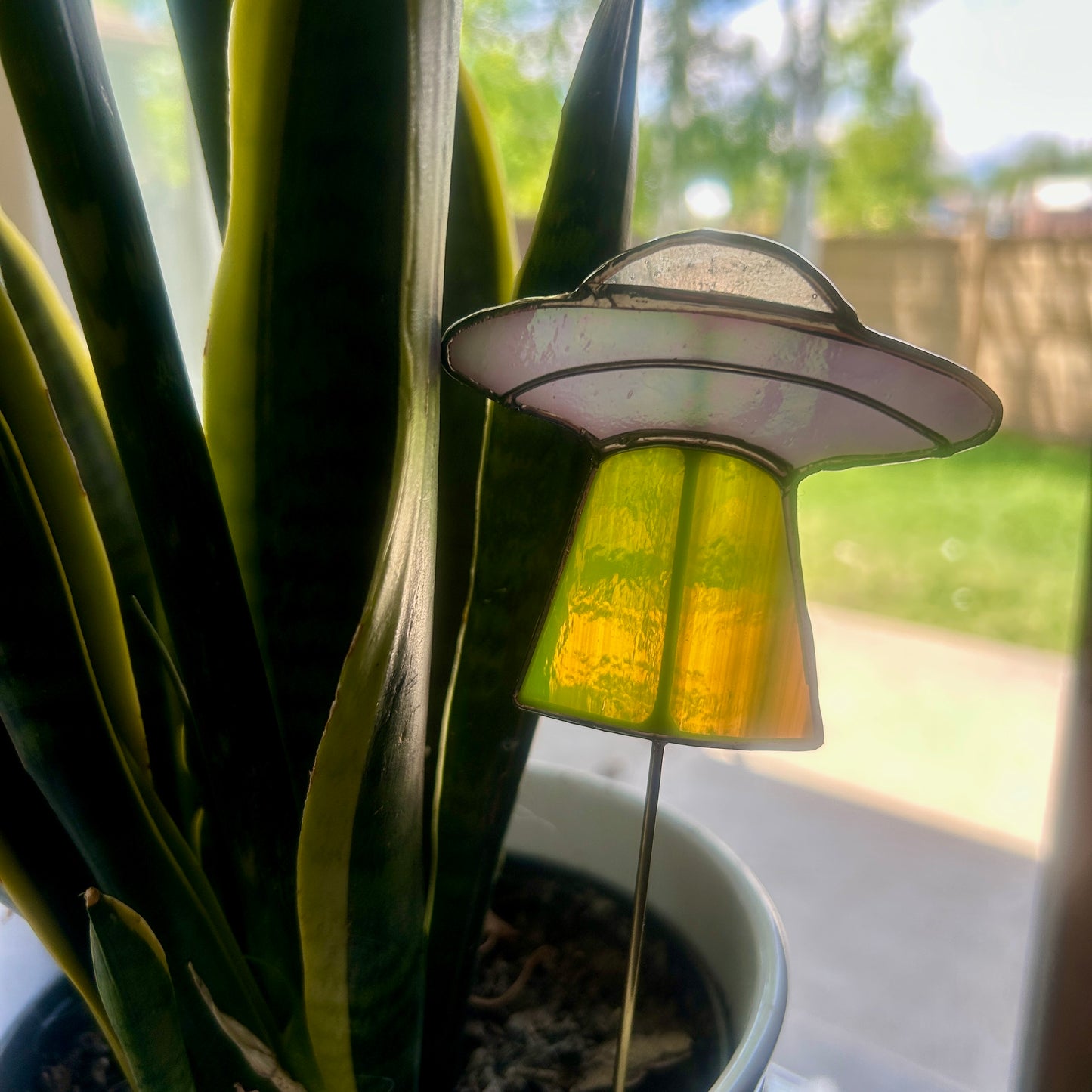 UFO Stained Glass Plant Stakes