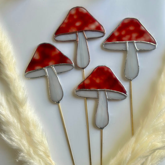 Red Mushroom Stained Glass Plant Stakes