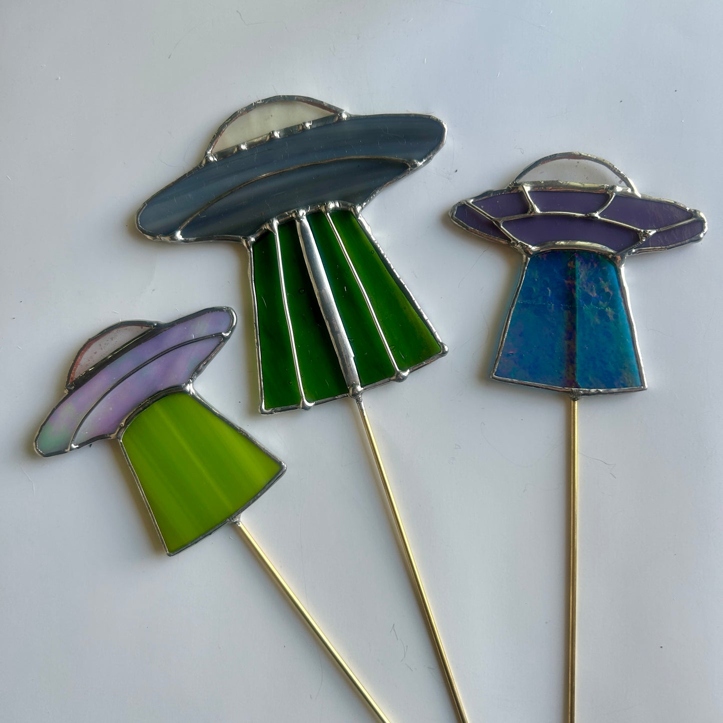 UFO Stained Glass Plant Stakes