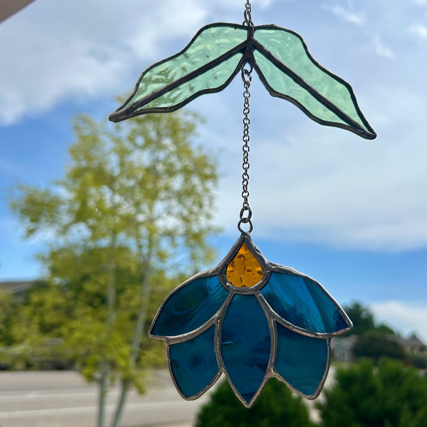 Blue Flower Dangle Stained Glass
