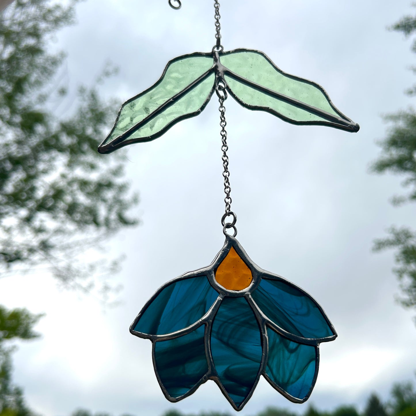 Blue Flower Dangle Stained Glass
