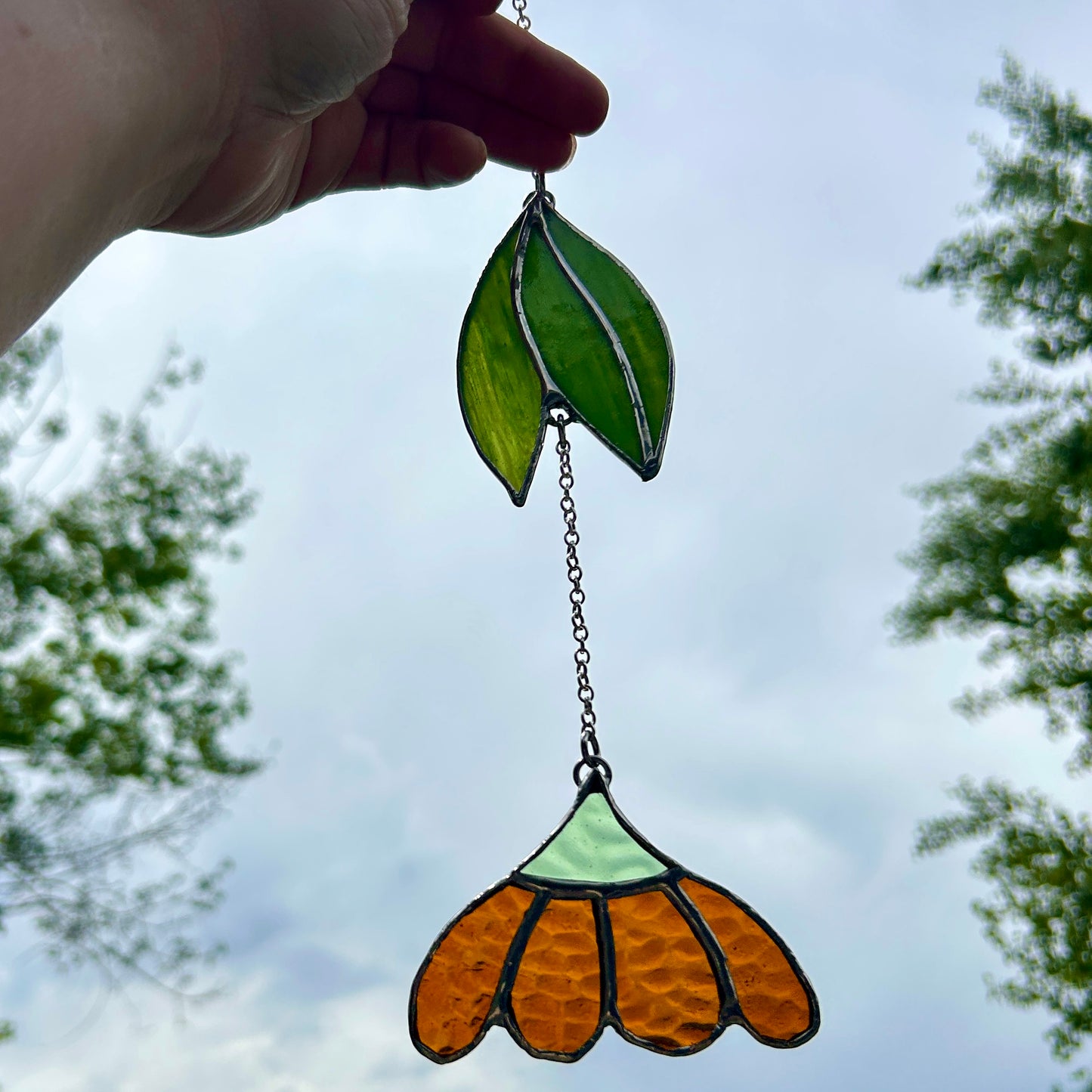 Orange Flower Dangle Stained Glass
